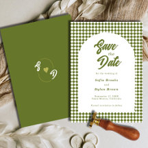 Retro-Minimalist Oliven-grüne Bogen Karo Hochzeit
