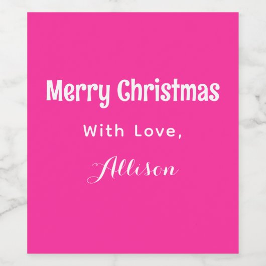 Retro Minimalist Pink Merry Christmas Holiday Weinetikett (Einzelnes Label)