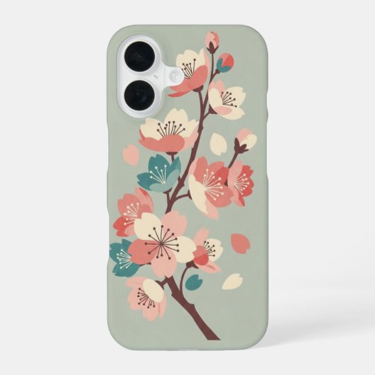Retro Minimalist Sakura Flowers iPhone 16 Hülle (Rückseite)
