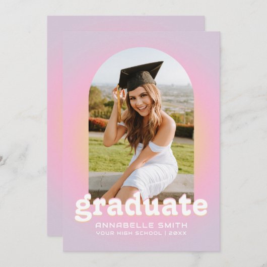 Retro Minimalistisch Arch Foto Abschluss Einladung (Vorne/Hinten)