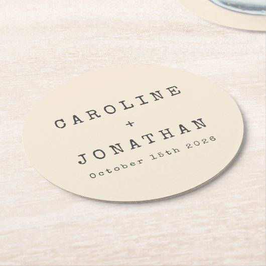 Retro Minimalistisch Cream Schreibmaschine Custom  Runder Pappuntersetzer (Angewinkelt)