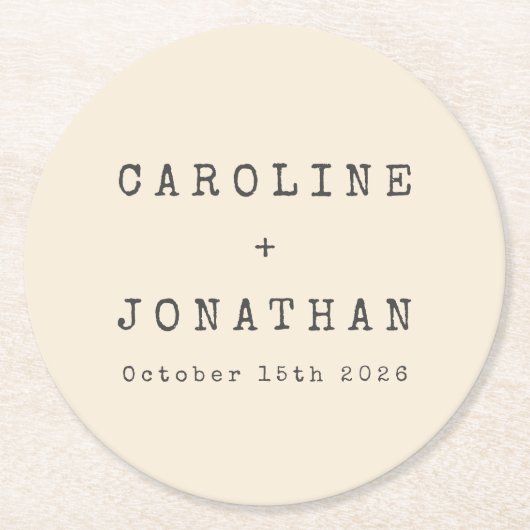 Retro Minimalistisch Cream Schreibmaschine Custom  Runder Pappuntersetzer (Vorderseite)