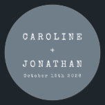 Retro Minimalistisch Dark Blue Schreibmaschine Wed Runder Aufkleber<br><div class="desc">Retro Minimalistische Schreibmaschine Schriftart Custom Wedding Classic Round Sticker in Dark Dusty Blue</div>