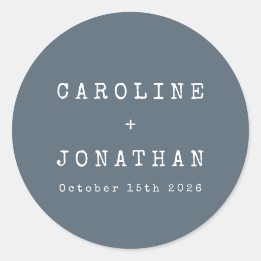 Retro Minimalistisch Dark Blue Schreibmaschine Wed Runder Aufkleber (Vorderseite)