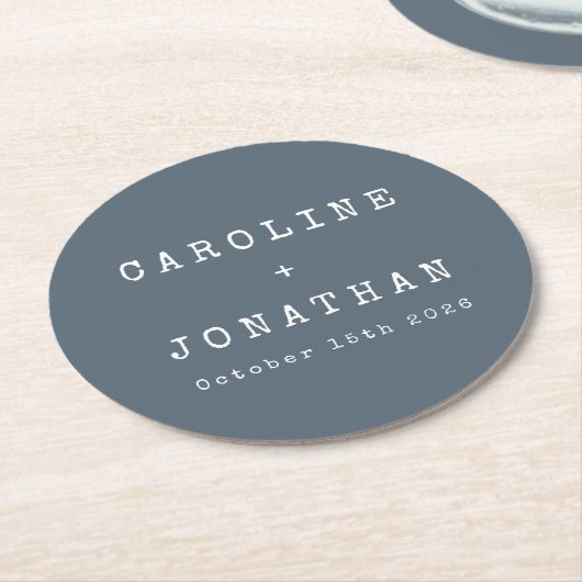 Retro Minimalistisch Dark Blue Schreibmaschine Wed Runder Pappuntersetzer (Angewinkelt)