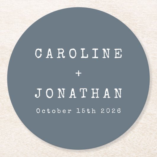 Retro Minimalistisch Dark Blue Schreibmaschine Wed Runder Pappuntersetzer (Vorderseite)