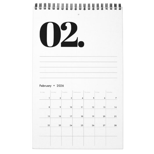 Retro Minimalistisch No Foto Black and White 2026 Kalender (Feb 2026)