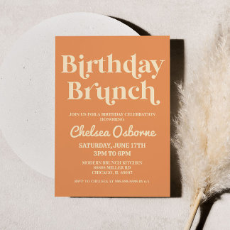 Retro Minimalistisch Orange Birthday Brunch Party Einladung