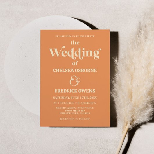 Retro Minimalistisch Orange Wedding Einladung
