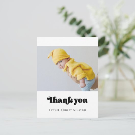 Retro minimalistische Baby Dusche danke Postkarte (Stehend Vorderseite)