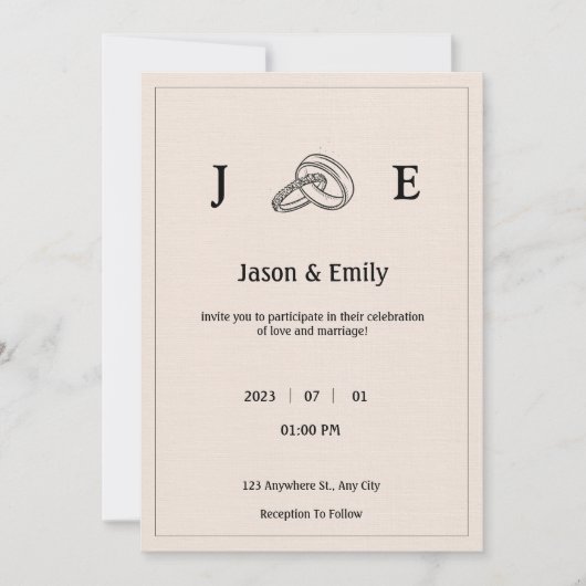 Retro Minimalistische Elfenbeinring-Hochzeit Einladung (Vorderseite)