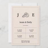 Retro Minimalistische Elfenbeinring-Hochzeit Einladung (Rückseite)