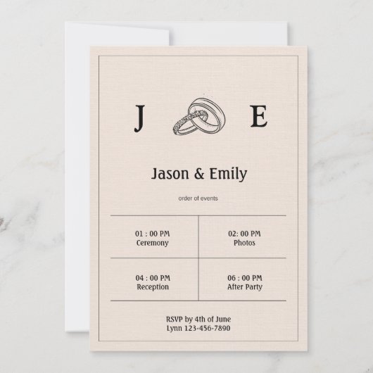 Retro Minimalistische Elfenbeinring-Hochzeit Einladung (Rückseite)