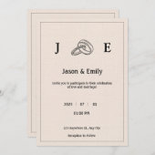 Retro Minimalistische Elfenbeinring-Hochzeit Einladung (Vorne/Hinten)