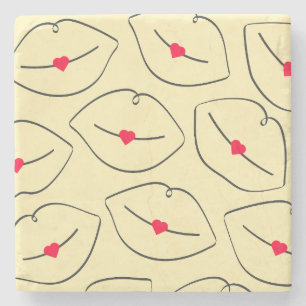 Retro-Minimalistische Linienkunst-Lippen in Sonnen Steinuntersetzer