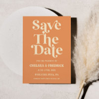 Retro-minimalistische orange Hochzeit-Save-the-Dat