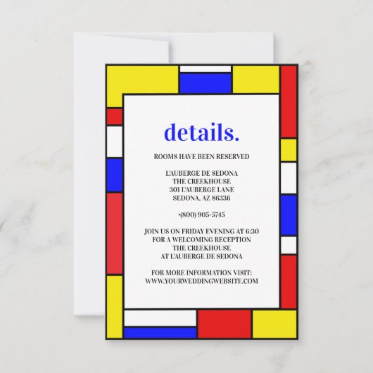 Retro-Minimalistische Primärfarben RSVP Karte (Vorderseite)