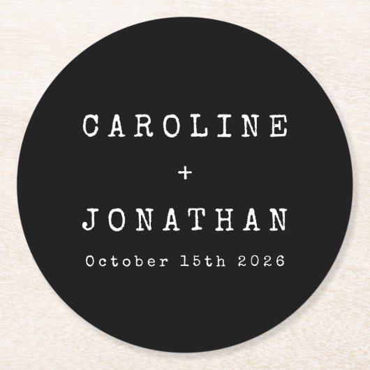 Retro Minimalistische Schwarze Schreibmaschine Cus Runder Pappuntersetzer (Vorderseite)