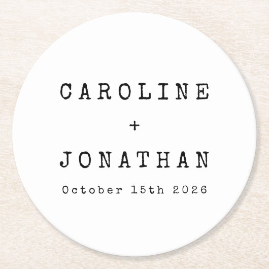 Retro Minimalistische White Schreibwriter Custom W Runder Pappuntersetzer (Vorderseite)