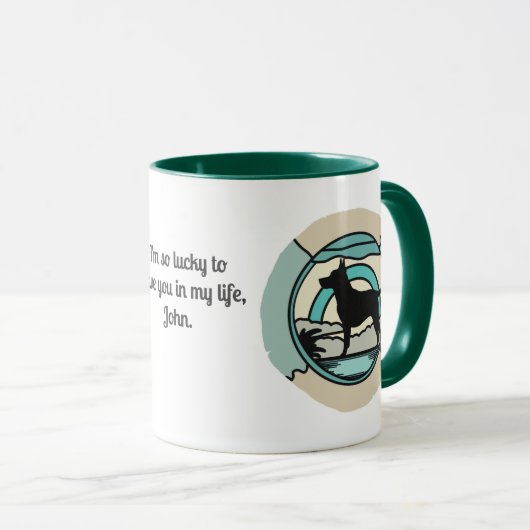 Retro Minimalistischer Hund allein am Strand Tasse (VorderseiteRechts)