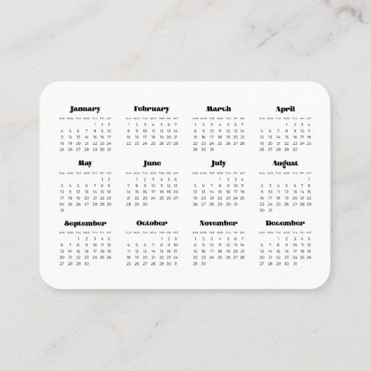 Retro minimalistischer Kalender 2025 - Unternehmen Visitenkarte (Rückseite)