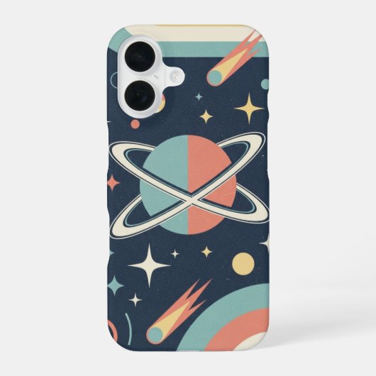 Retro-minimalistischer Planet mit Ringen iPhone 16 Hülle (Rückseite)