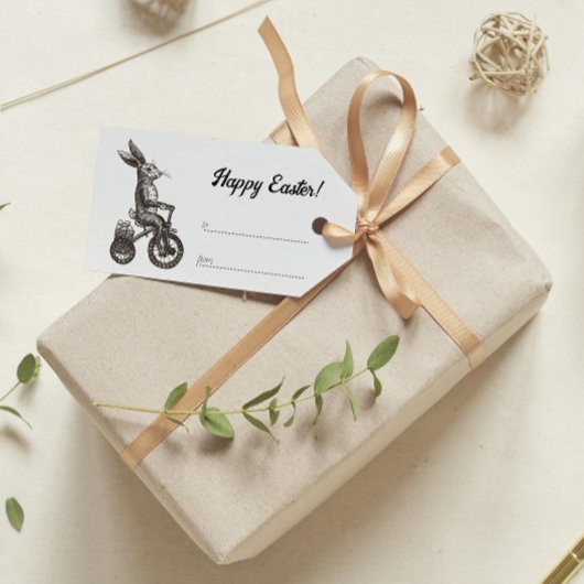Retro Minimalistisches Bunny Bike Eierkuchen Oster Geschenkanhänger