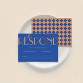 Retro Minimalistisches Prüfmuster Blaue Hochzeit RSVP Karte