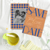Retro Minimalistisches Prüfmuster Blaue Hochzeit Save The Date