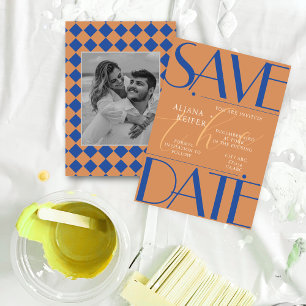 Retro Minimalistisches Prüfmuster Blaue Hochzeit Save The Date