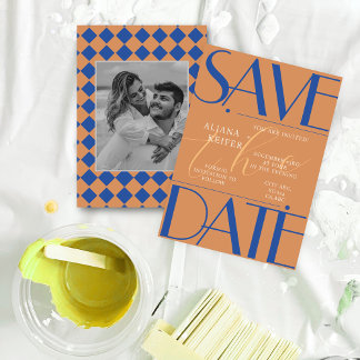 Retro Minimalistisches Prüfmuster Blaue Hochzeit Save The Date