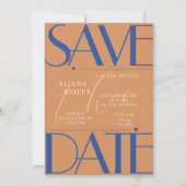 Retro Minimalistisches Prüfmuster Blaue Hochzeit Save The Date (Vorderseite)