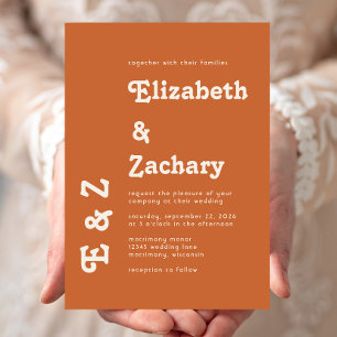 Retro Minimalistisches Verbranntes Orange Hochzeit Einladung