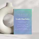 Retro Mint Blue Green Gradient Niedlich Bat Mitzva Einladung<br><div class="desc">Retro Blue Green Gradient Niedliche einzigartige Bat Mitzvah Einladung</div>