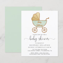 Retro Mint Carriage Baby Shower Einladung