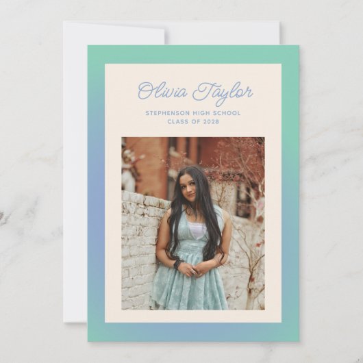 Retro Mint Green Gradient Border Foto Abschluss Ankündigung (Vorderseite)