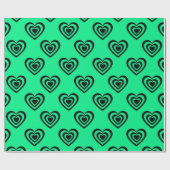Retro Mint Green Hypnotic Herzmuster Geschenkpapier (Flach)