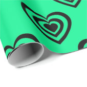 Retro Mint Green Hypnotic Herzmuster Geschenkpapier (Rolleneckpunkt)