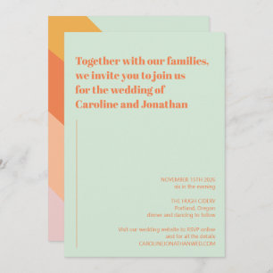 Retro Mint Green Orange Abstrakt Stripes Wedding Einladung