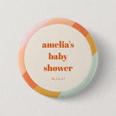 Retro Mint Orange Boho Streifen Custom Baby Dusche Button (Vorderseite)