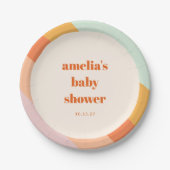 Retro Mint Orange Boho Streifen Custom Baby Dusche Pappteller (Vorderseite)