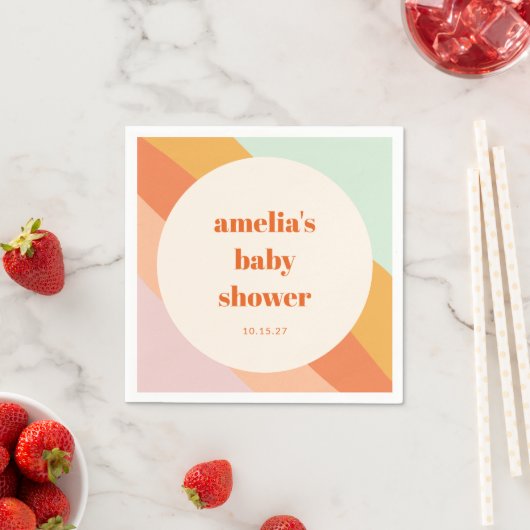 Retro Mint Orange Boho Streifen Custom Baby Dusche Serviette (Beispiel)