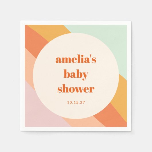 Retro Mint Orange Boho Streifen Custom Baby Dusche Serviette (Vorderseite)