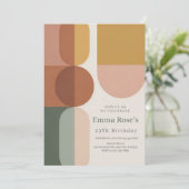 Retro Mint & Orange Boho Stripes Birthday Einladung (Stehend Vorderseite)