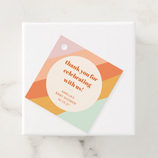 Retro Mint Orange Streifen Custom Baby Dusche Dank Geschenkanhänger (Beispiel)