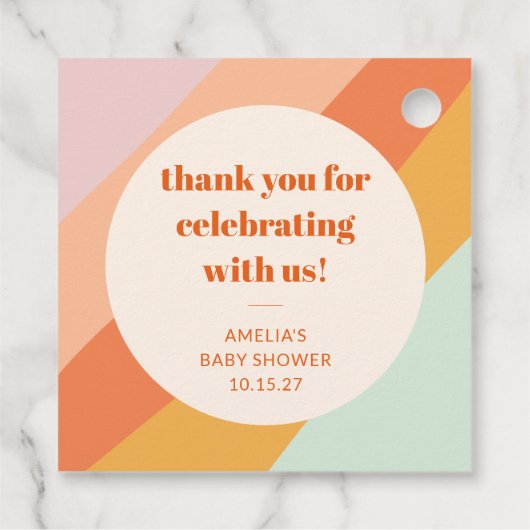 Retro Mint Orange Streifen Custom Baby Dusche Dank Geschenkanhänger (Rückseite)