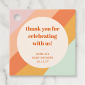 Retro Mint Orange Streifen Custom Baby Dusche Dank Geschenkanhänger (Vorderseite)