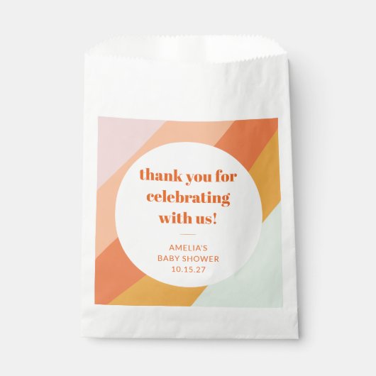 Retro Mint Orange Streifen Custom Baby Dusche Dank Geschenktütchen (Vorderseite)