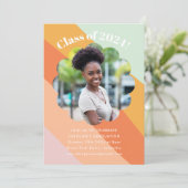 Retro Mint Orange Stripes Foto Graduation Party Einladung (Stehend Vorderseite)