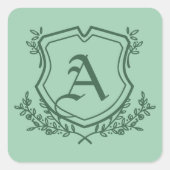 Retro-Minze-Leaf- und Floral-Monogramm-Hochzeit Quadratischer Aufkleber (Vorderseite)